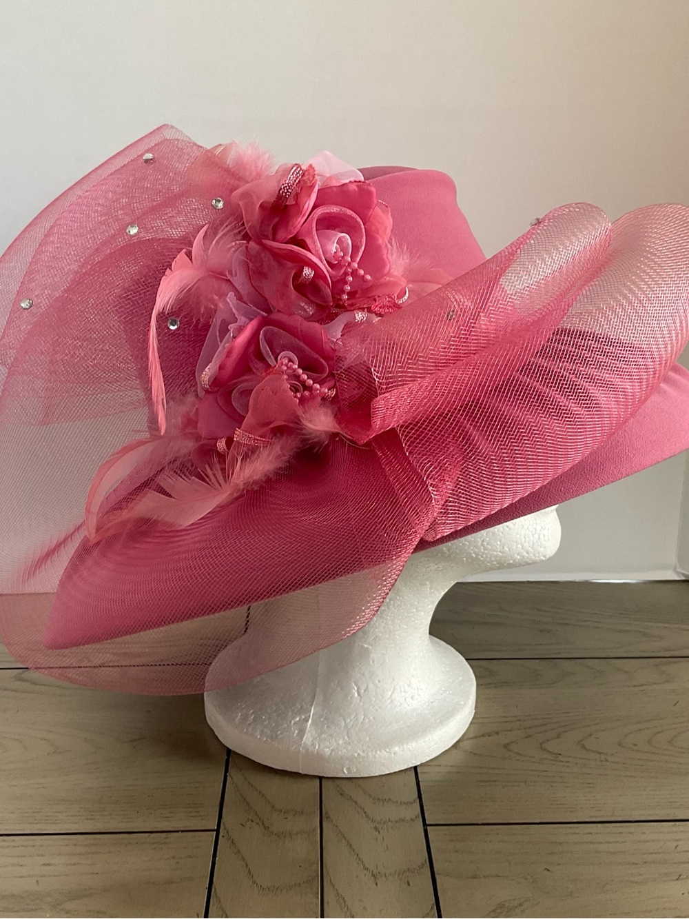 Donna Vinci Couture Pink Floral Wide-Brim Dress Hat NWT
